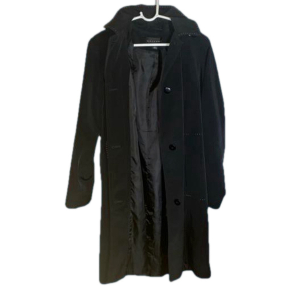 Vintage Gallery Black Hooded Rain Trench Coat Small - Picture 4 of 15